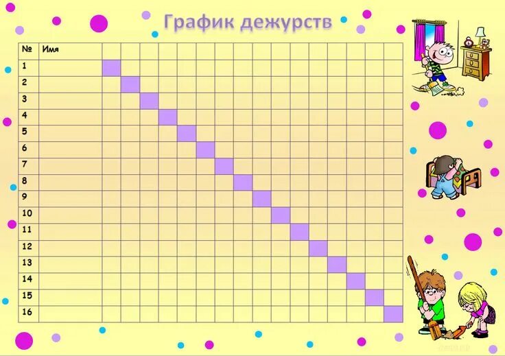 Порядок оформления дежурств на дому Шаблоны графика дежурств в классе