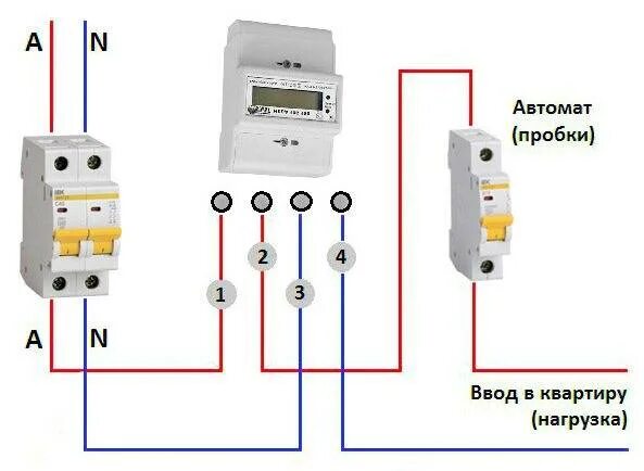Порядок подключения электросчетчика и автоматов Схема подключения однофазного электросчетчика с оин