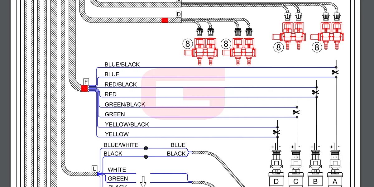 Порядок подключения газовых форсунок ловато 4 поколение Схема подключения ГБО LOVATO на 8 цилиндров