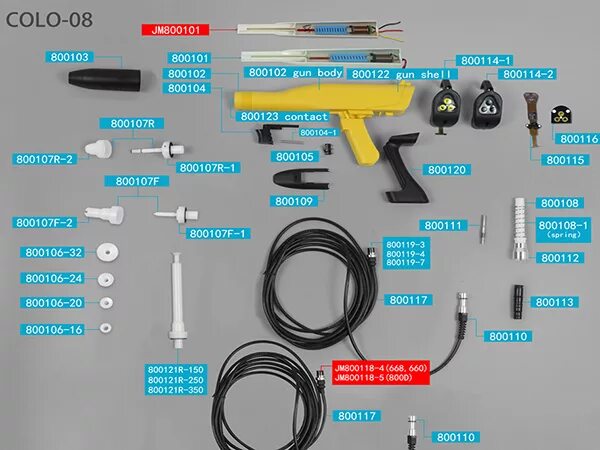 Порядок правильного подключение пистолета порошковой покраски Colo-select Powder Gun Parts Powder Paint Spray Gun COLO