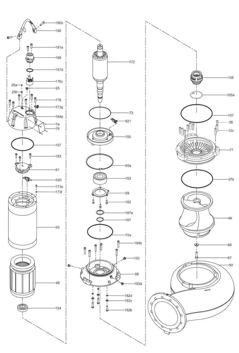 Порядок разборки и сборки насосов Grundfos SL2.125.300.110.6.52E.S.EX.51D артикул: 99354611