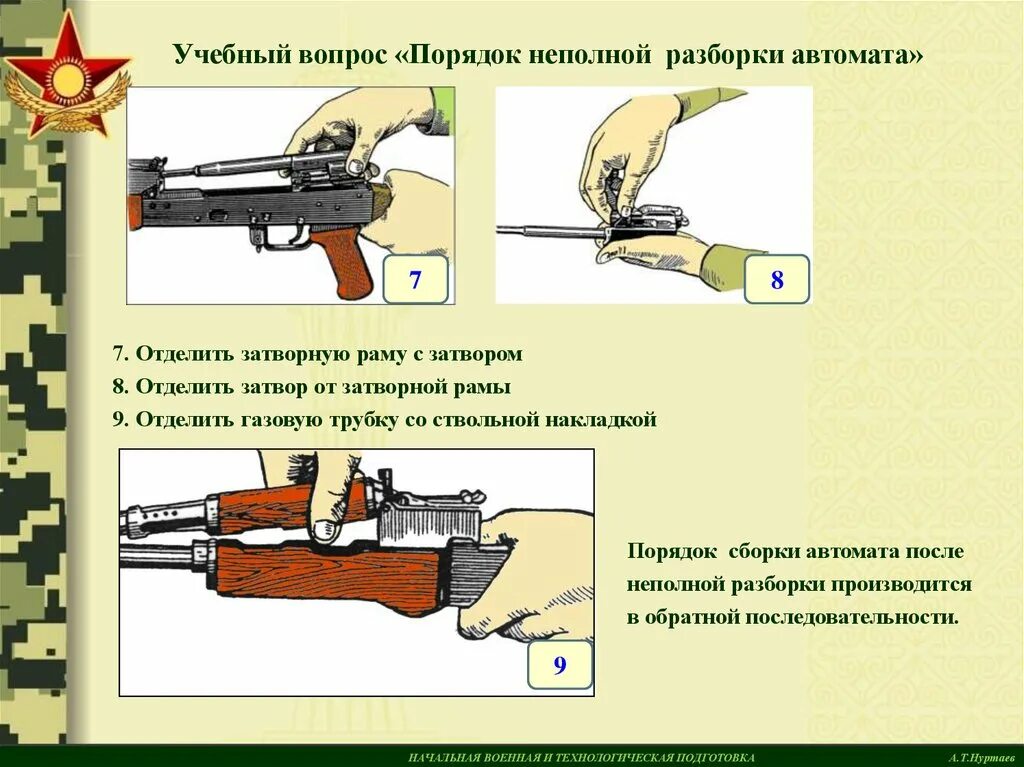 Порядок разборки и сборки стрелкового оружия Картинки АЛГОРИТМ СБОРКИ РАЗБОРКИ АК