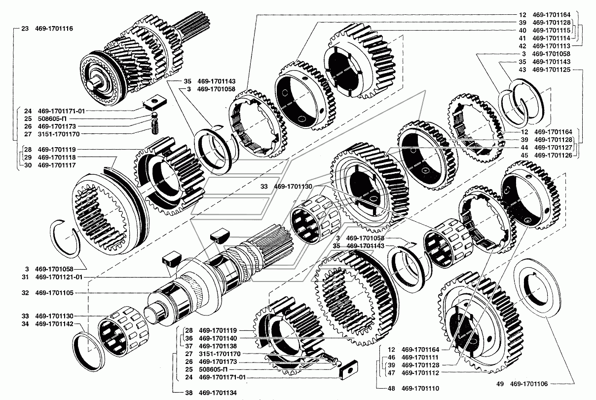 Порядок разборки кпп уаз Коробка передач УАЗ-37419 (Чертеж № 115: список деталей, стоимость запчастей). К