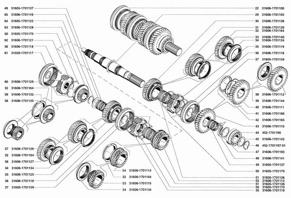 Порядок разборки кпп уаз Коробка передач в сборе УАЗ-31519 (Чертеж № 89: список деталей, стоимость запчас