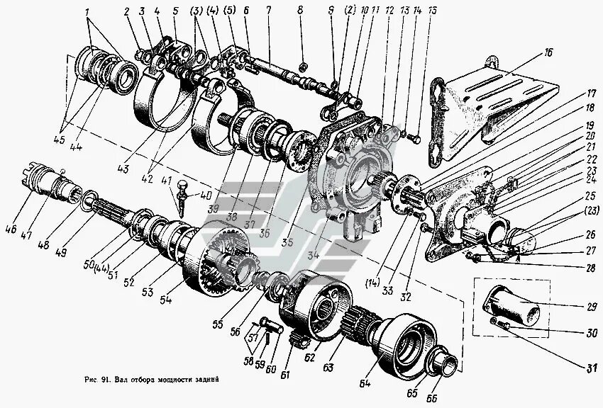 Порядок разборки мтз 82 Вал отбора мощности МТЗ-100 (Чертеж № 115: список деталей, стоимость запчастей)