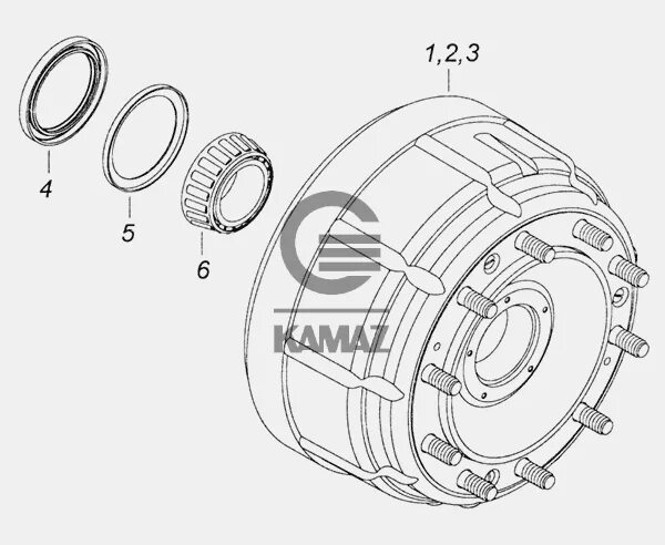 Порядок разборки ступицы заднего колеса камаз 43118 6520-3103009 Ступица переднего колеса с барабаном, подшипником и манжетой для ав
