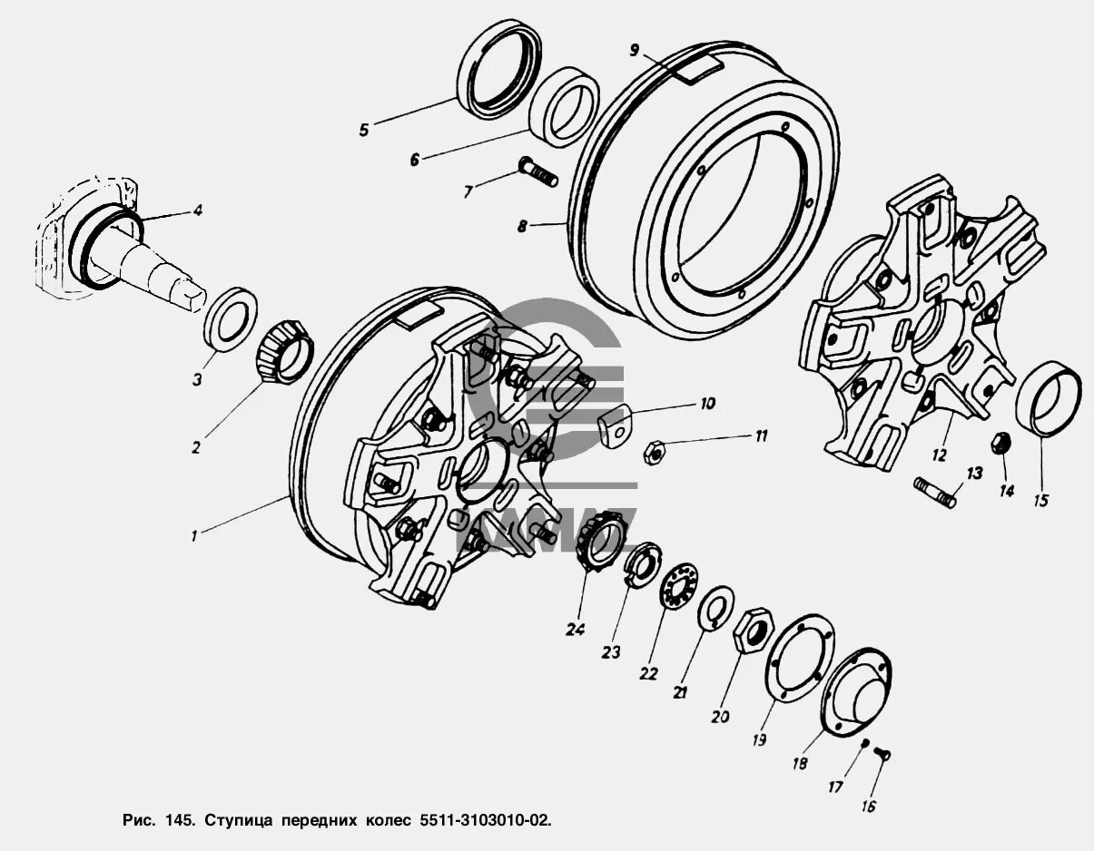 Порядок разборки ступицы заднего колеса камаз 43118 Ступица передних колес для автомобиля КАМАЗ 55102, 24 дет.