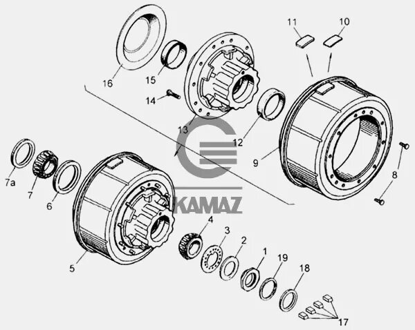 Порядок разборки ступицы заднего колеса камаз 43118 Ступица задних колес для автомобиля КАМАЗ 65115, 20 дет.