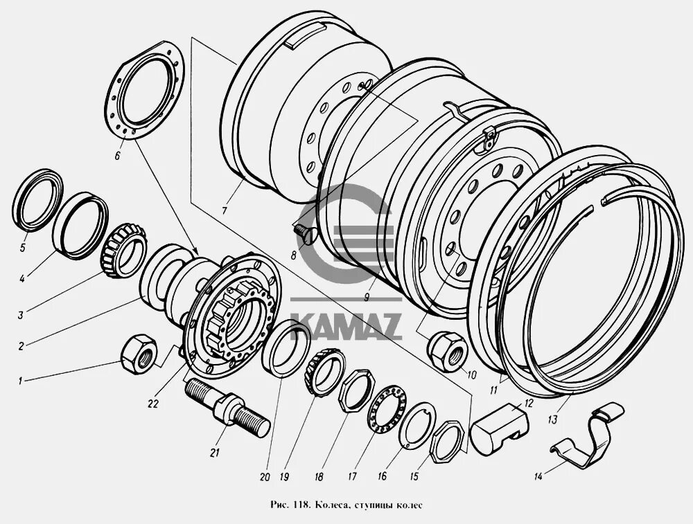 Порядок разборки ступицы заднего колеса камаз 43118 Колеса, ступицы колес для автомобиля КАМАЗ 4310, 22 дет.
