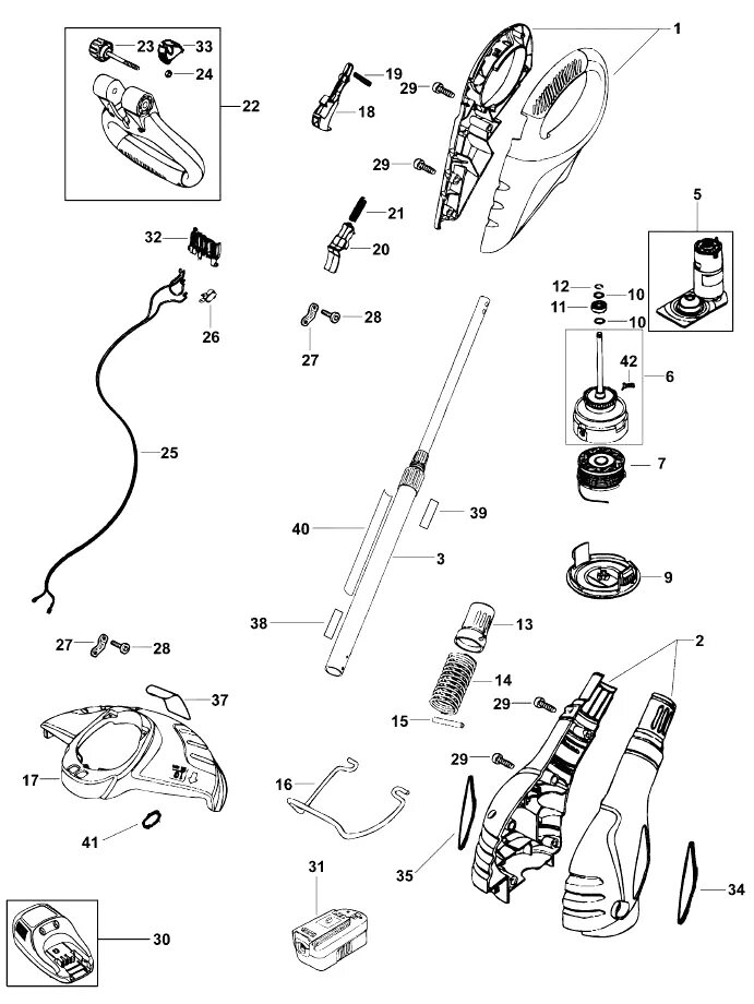 Деталировка триммера аккумуляторного DeWalt DCM581 TYPE 1