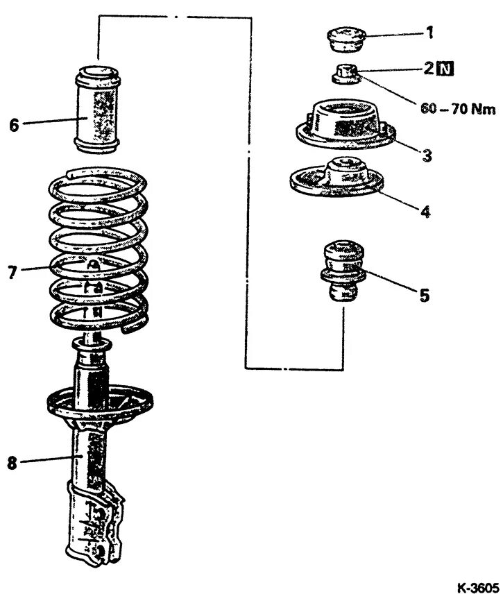 Порядок сборки амортизатора A-pillar - device (Mitsubishi Lancer 3 and 5, 1984-1992) - "Front suspension" Mi