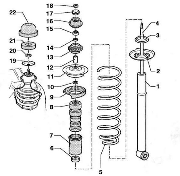 Порядок сборки амортизатора Volkswagen Polo 1995-2003: Shock absorber strut Classic, Estate (Chassis / Rear 