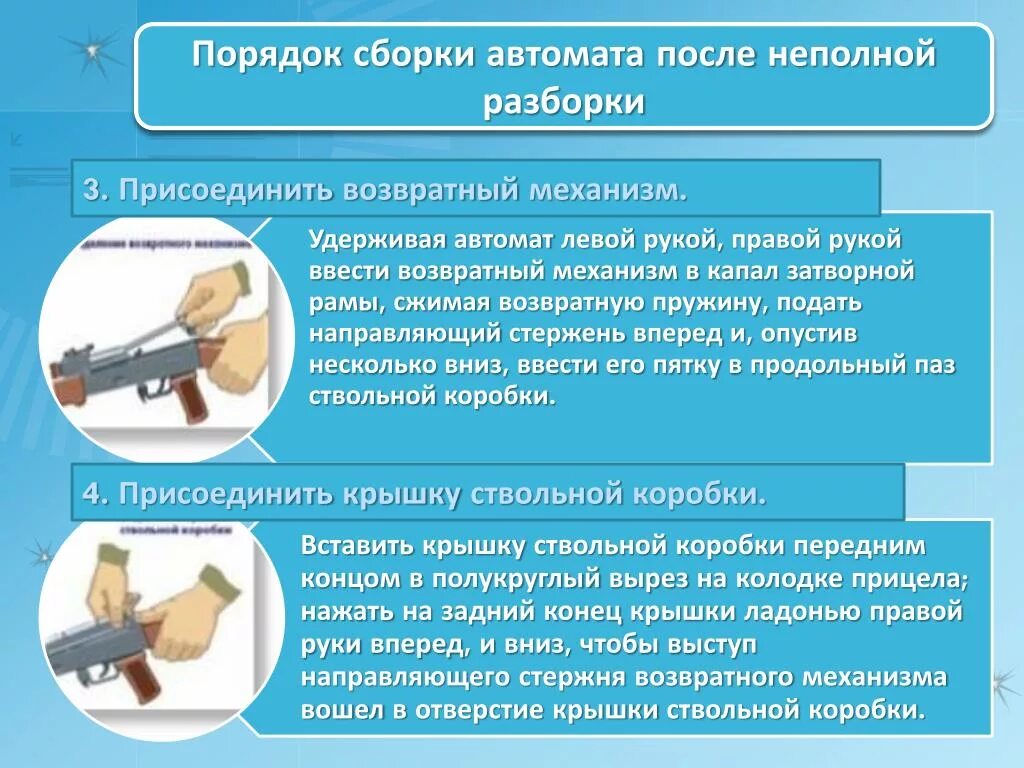 Порядок сборки автомата после неполной разборки Схема сборки и разборки автомата