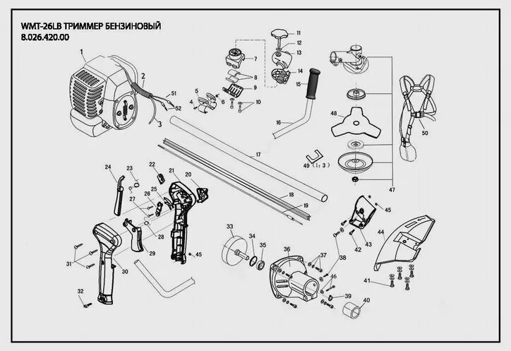 Порядок сборки бензинового триммера Бензиновый триммер WATT WMT-26LB (8.026.420.00) - Multiservice