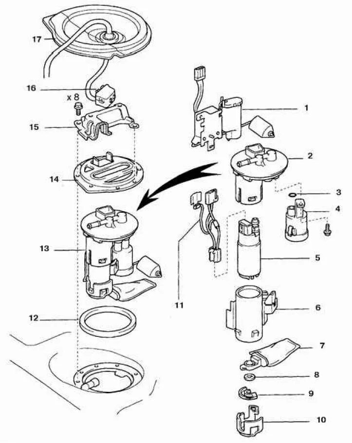 Порядок сборки бензонасоса Removal and installation of the fuel pump (Toyota Camry XV20, 1996-2001) - "Powe