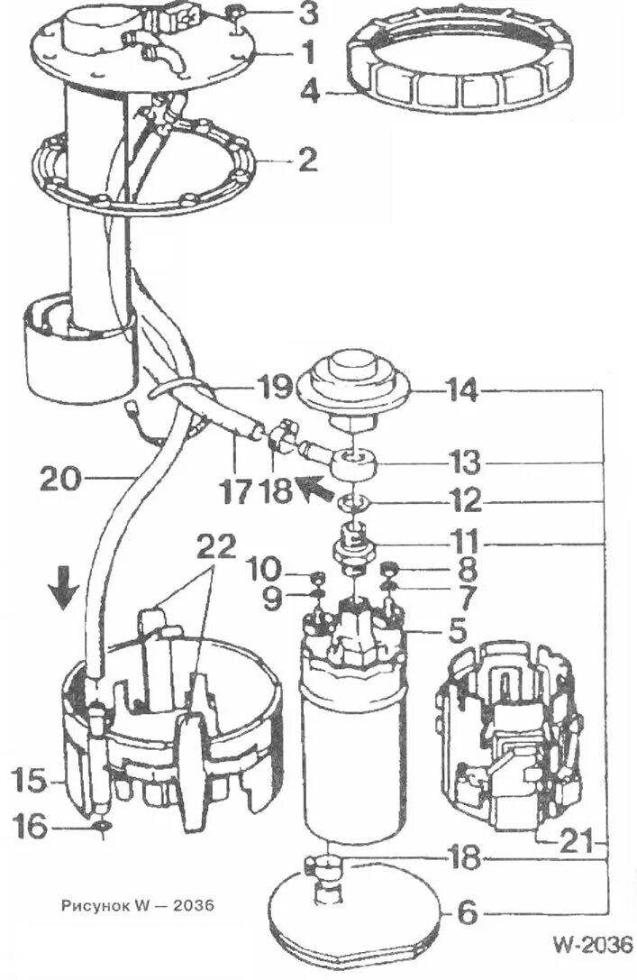 Порядок сборки бензонасоса Wskaźnik paliwa i pompa paliwa (BMW 5 Series E34 1988-1996: Silnik i systemy: Sy