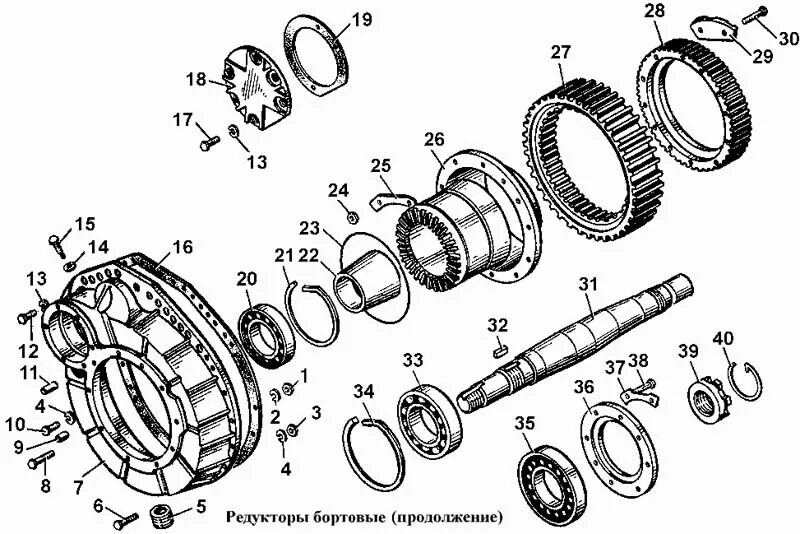 Порядок сборки бортовой Редукторы бортовые Т-170 (Чертеж № 136: список деталей, стоимость запчастей)