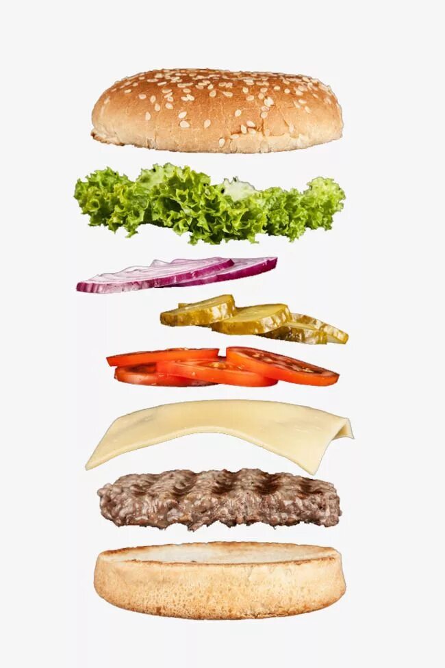 Порядок сборки бургера Layered Burger White Transparent, Layered Burger, Burger Clipart, Hamburger, Wes