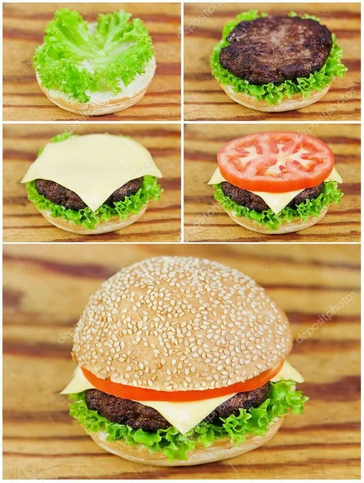 Порядок сборки бургера с котлетой дома Hamburger Royalty Free Stock Photos , #sponsored, #Royalty, #Hamburger, #Free, #