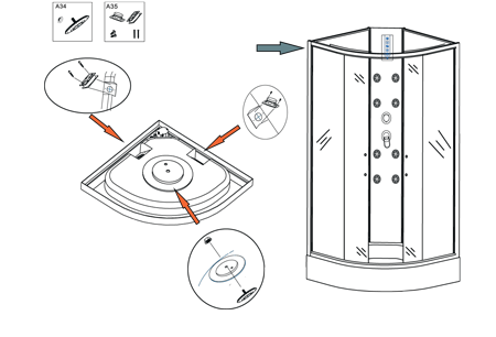 Порядок сборки душевой Инструкция по сборке душевых кабин TIMO TE-0709 ,TE-0701
