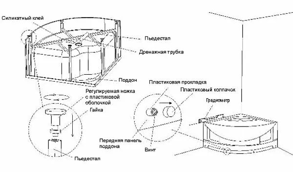 Порядок сборки душевой кабины с поддоном Установка душевого уголка на поддон - инструкция по монтажу душевой ширмы