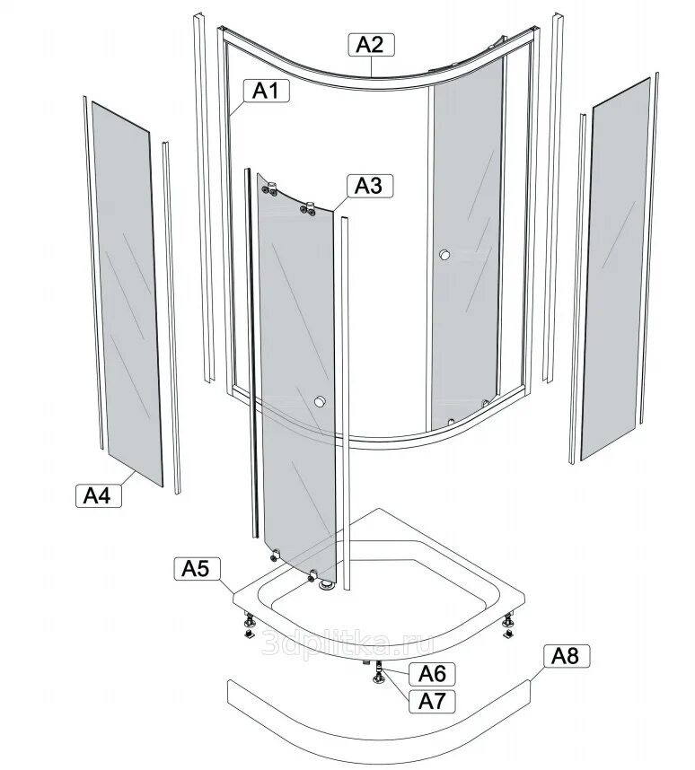 Порядок сборки душевой кабины тритон КН3 Комплект направляющих 90*90 полукруг