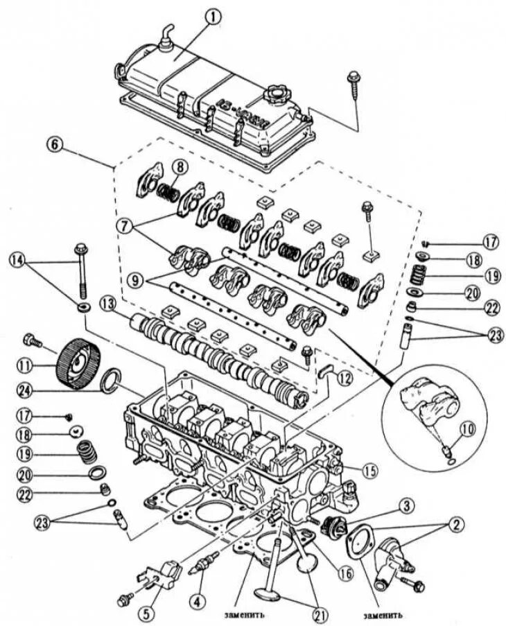 Порядок сборки гбц Camshaft / Timing gear drive (Mazda Familia 6 (323, Protege) 1989-1994: Power un