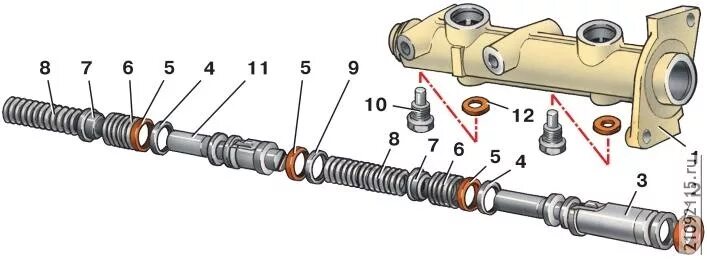 Порядок сборки главного тормозного цилиндра Ремонт ГТЦ - Lada 2114, 1,5 л, 2003 года своими руками DRIVE2