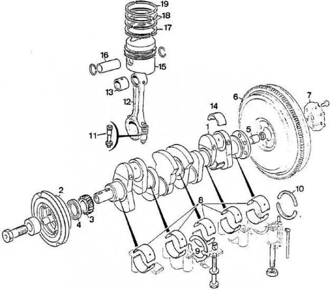 Порядок сборки коленвала Assembling the piston-rod assembly (Diesel engines / Engine repair / Ford Sierra