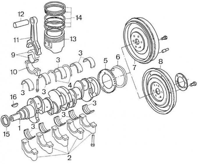 Порядок сборки коленвала DOHC Engine Disassembly (Gasoline engines / Changes 1987-1989 / Ford Sierra 1982