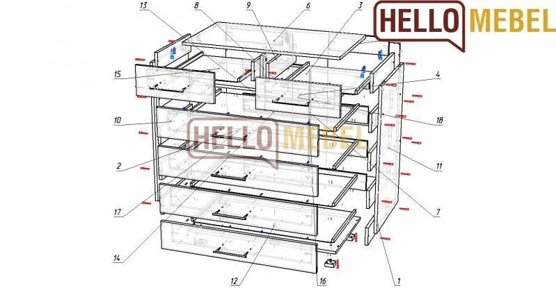Порядок сборки комода Как собрать комод с выдвижными ящиками 4