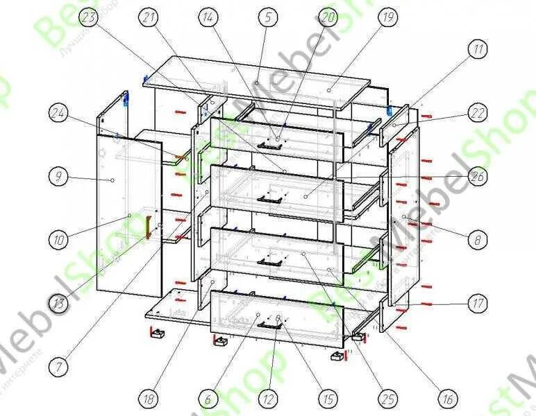 Порядок сборки комода Комод ящиков схема сборки