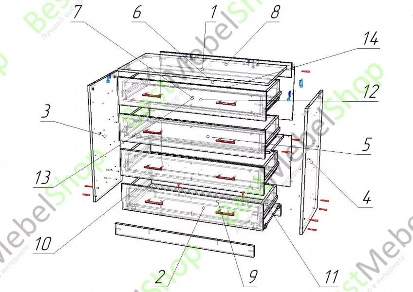 Порядок сборки комода грация Комод ящиков схема сборки
