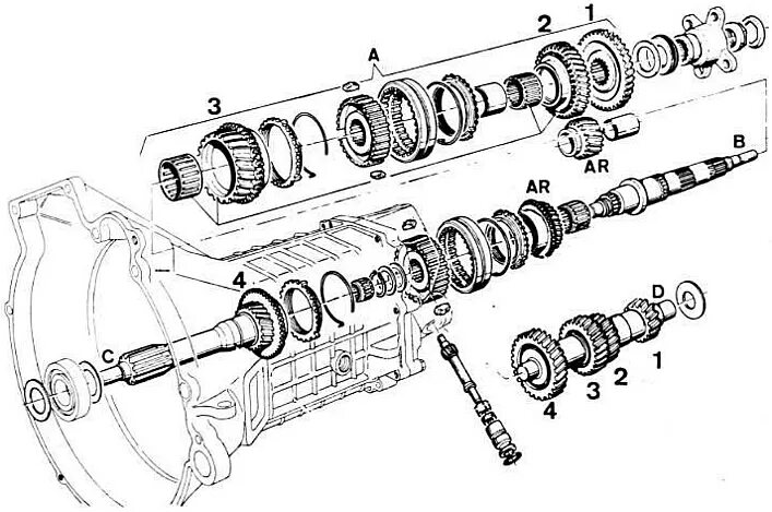 Порядок сборки коробки ваз Details of the shafts of a four-speed gearbox manufactured before August 1977 (B