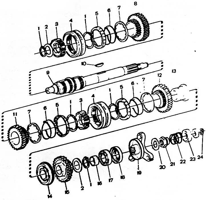 Порядок сборки кпп Disassembly and assembly of the gearbox (VAZ-2121 "Niva" 1977-1994 / Transmissio