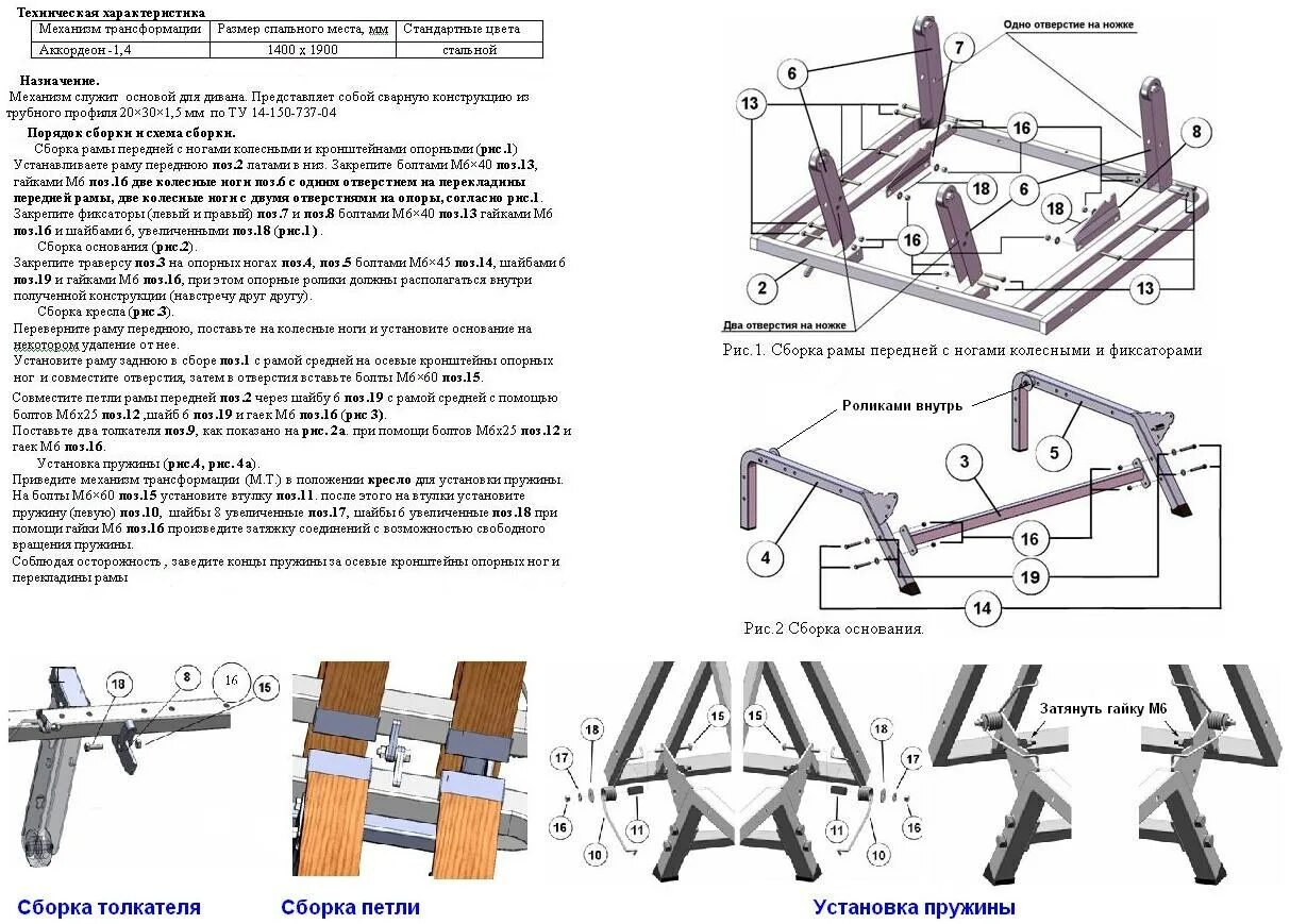 Порядок сборки механизма Схема сборки дивана сборки аккордеон