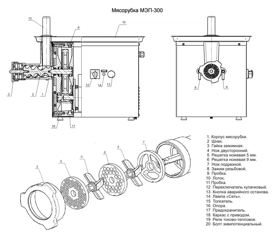 Порядок сборки мясорубки Электрическая мясорубка Abat МЭП-300, Россия.