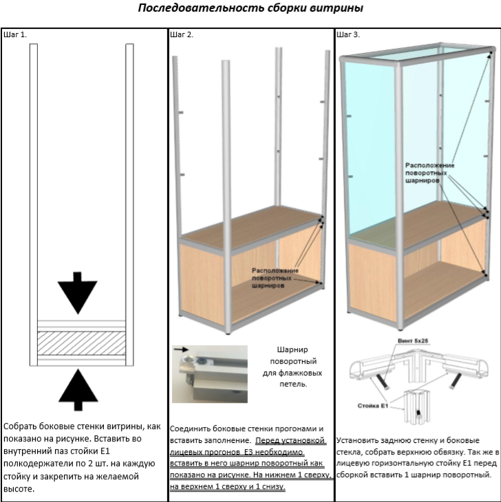 Порядок сборки оборудования Купить Витрина из алюминиевого профиля ВЕНГЕ Cтенка Стекло 150x90x40см купить в 