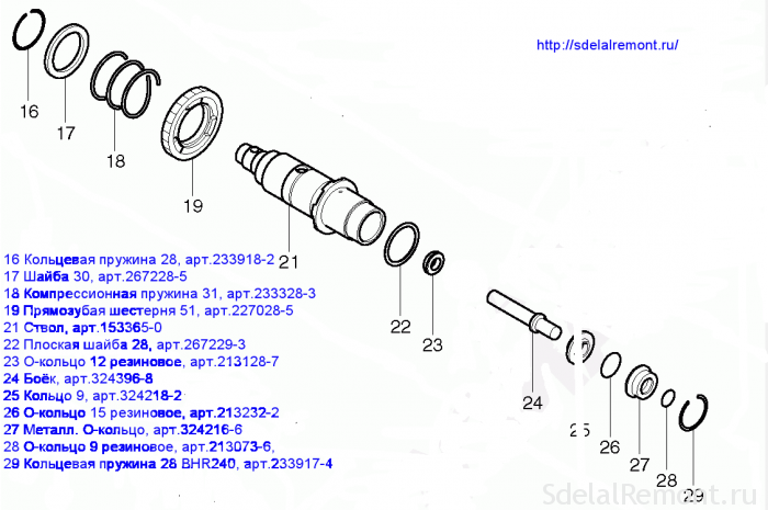 Порядок сборки патрона перфоратора макита 2610 Self-repairing stem Makita rotary hammer with a selection of spare parts