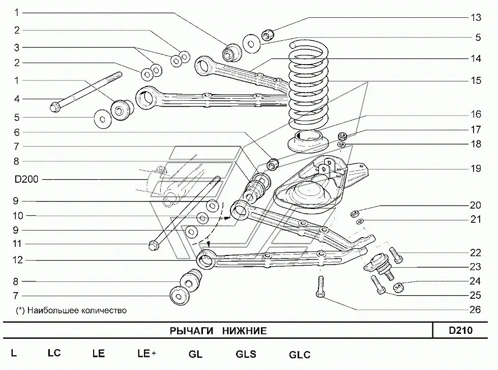 Порядок сборки передней подвески нива шевроле Рычаги нижние Chevrolet Niva 1,7 (Чертеж № 203: список деталей, стоимость запчас