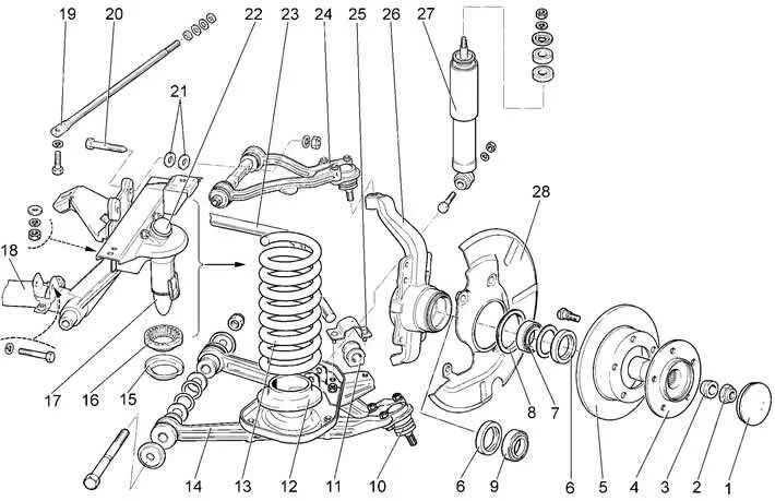 Порядок сборки передней ступицы нива 21213 Front suspension device (Chevrolet Niva 1 2002-2016: Chassis: Suspension and sho