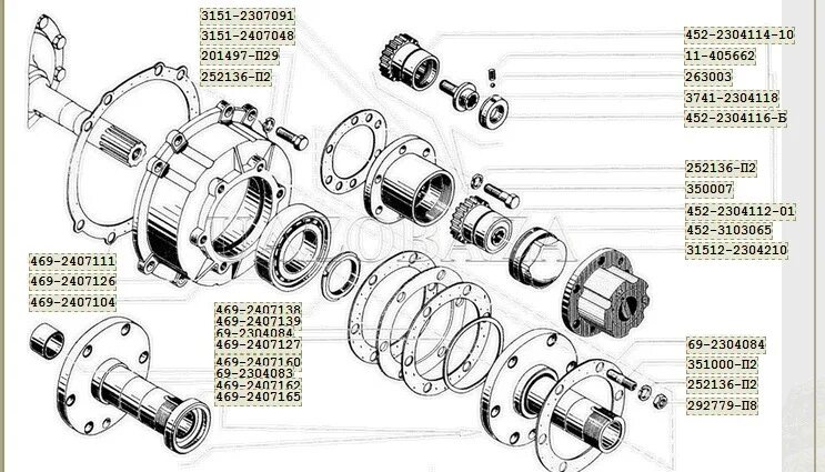 Порядок сборки передней ступицы уаз буханка Комплект запчастей для ремонта переднего редукторного моста УАЗ 469 - УАЗ 469, 2