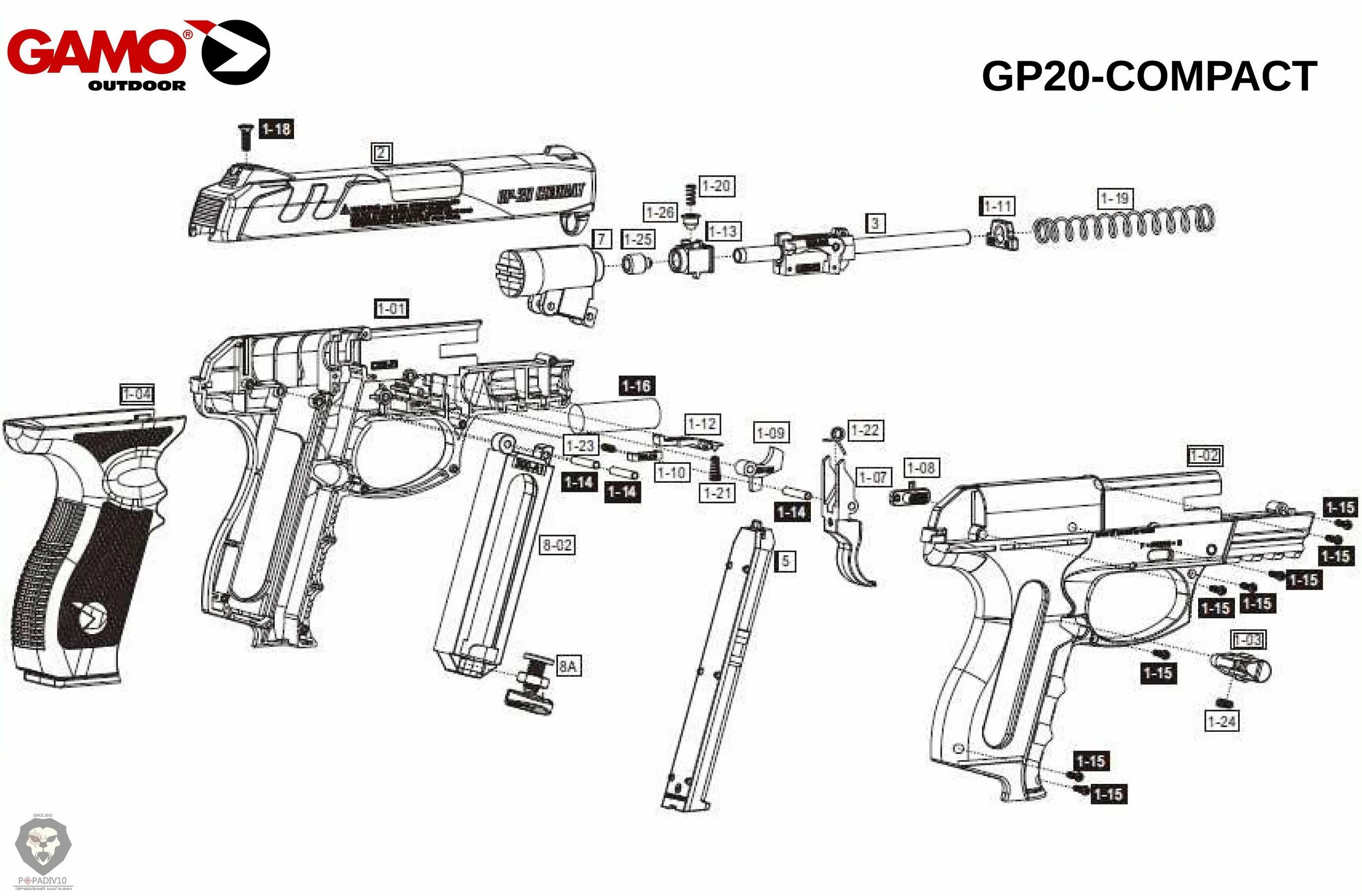 Порядок сборки пистолета пм Пневматический пистолет Gamo GP-20 Combat купить в Москве и СПБ, цена 6190 руб. 