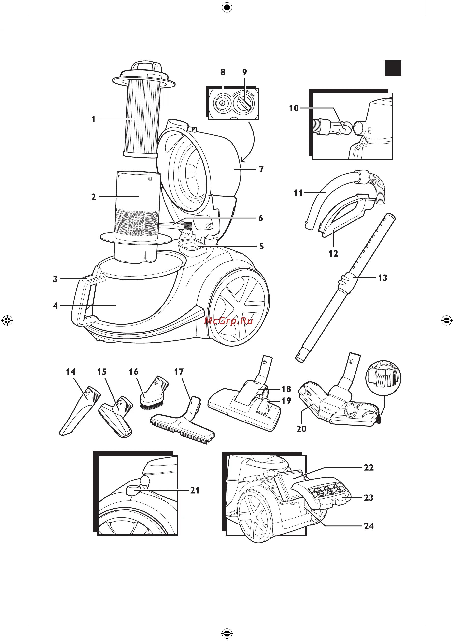 Порядок сборки пылесоса Philips FC9214 Инструкция по эксплуатации онлайн 3/240 70231