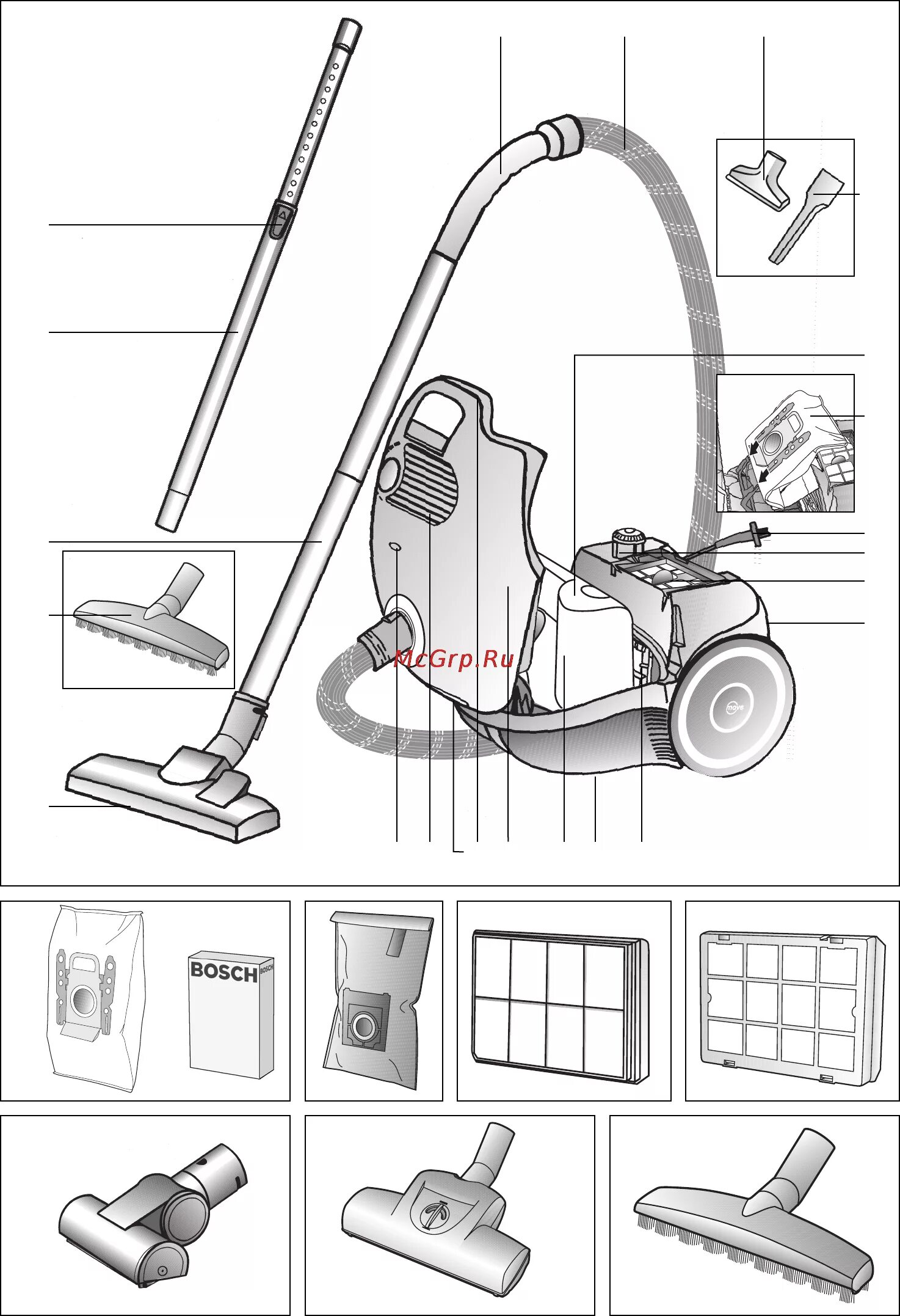 Порядок сборки пылесоса Bosch BSGL2MOV30 Инструкция по эксплуатации онлайн 17/29 70388