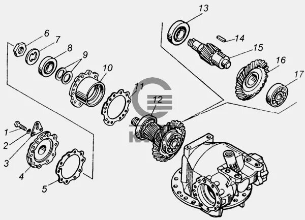 Порядок сборки редуктора мост камаз 5320 Передача главная среднего моста для автомобиля КАМАЗ 65115, 17 дет.