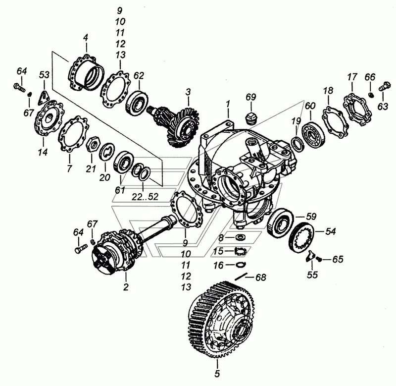 Порядок сборки редуктора мост камаз 5320 53205-2402011-10 Передача главная заднего моста КамАЗ-53229 (Евро 2) (Чертеж № 3