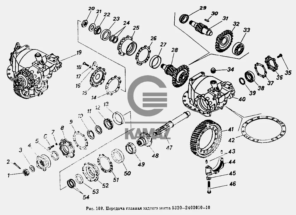 Порядок сборки редуктора мост камаз 5320 Передача главная заднего моста для автомобиля КАМАЗ 5511, 54 дет.