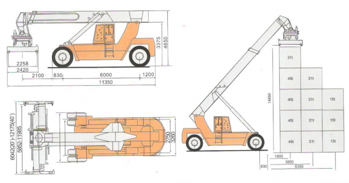 Порядок сборки ричстакера 10 Ton Port Reach Lift Truck , Customised Reach Truck Forklift 11420 * 4130 * 46