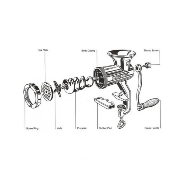 Порядок сборки ручной мясорубки Porkert no32 Screw Ring / Wormhuis Moer - Vuur & Rook